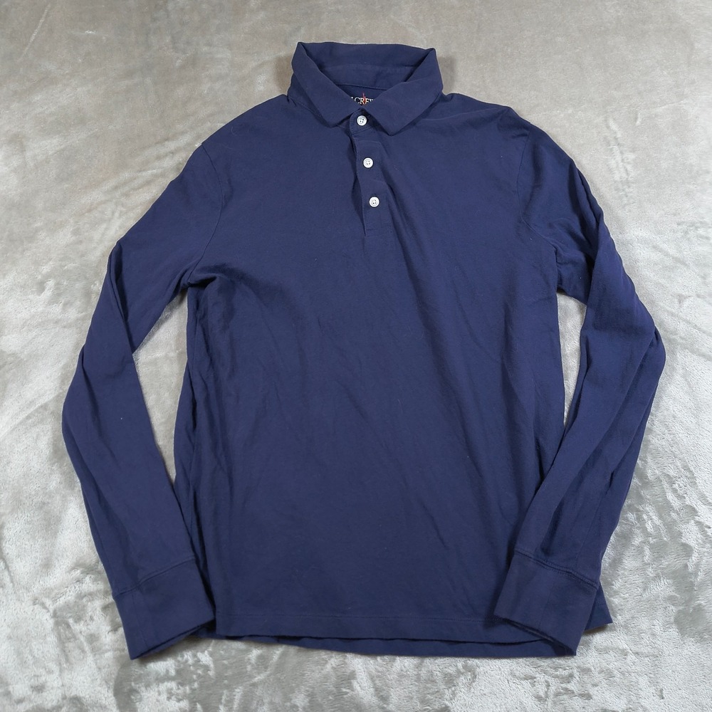 J Crew Oarsman Polo Shirt Men Small Blue Sueded Jersey Long Sleeve Classic Rugby
